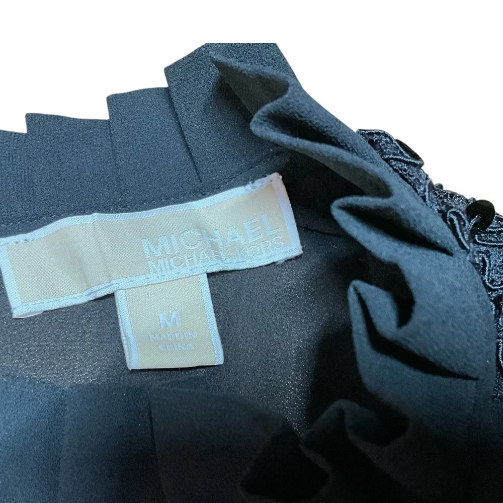 MICHAEL MICHAEL KORS Black Beaded Long Sleeve Fancy Easy Care Poly Blouse Sz M - Picture 5 of 12